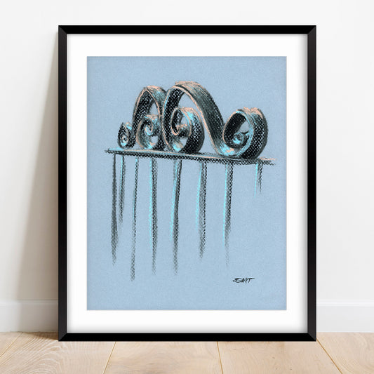 DC Fence Studies (framed original pastel/charcoal sketches)