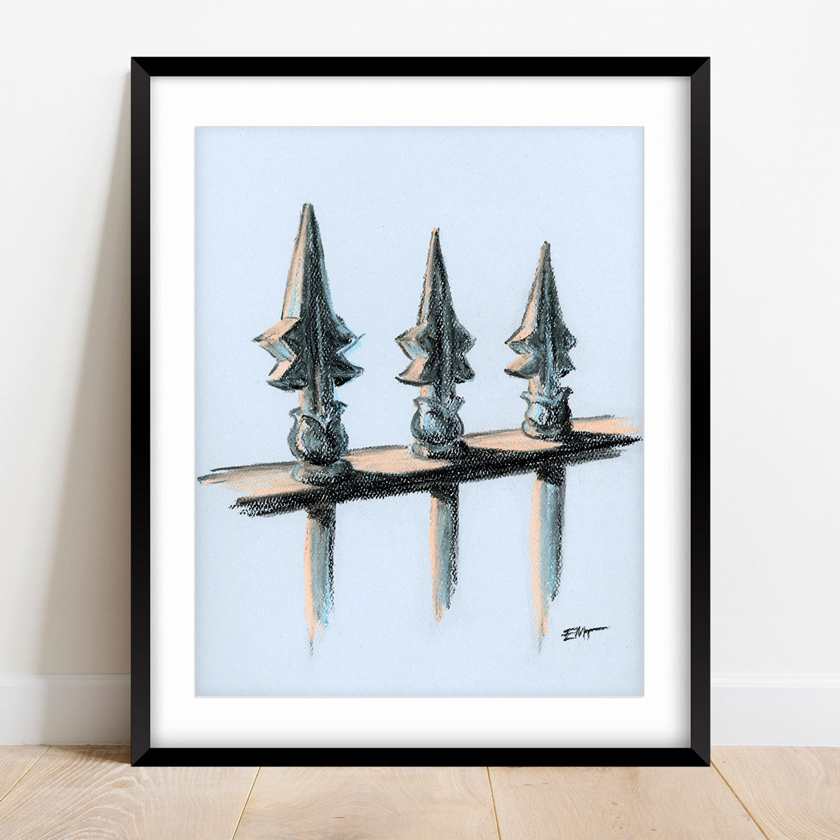 DC Fence Studies (framed original pastel/charcoal sketches)