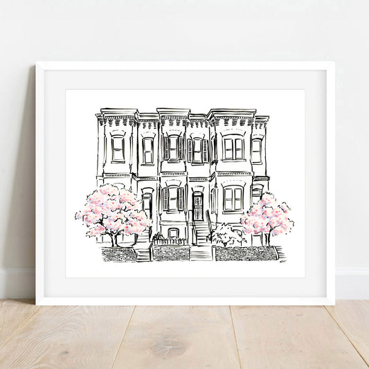 Cherry Blossom City (black/white with touch of color)