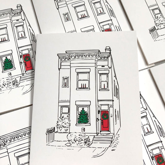 Holiday card with Red Door and Interior Tree (single)