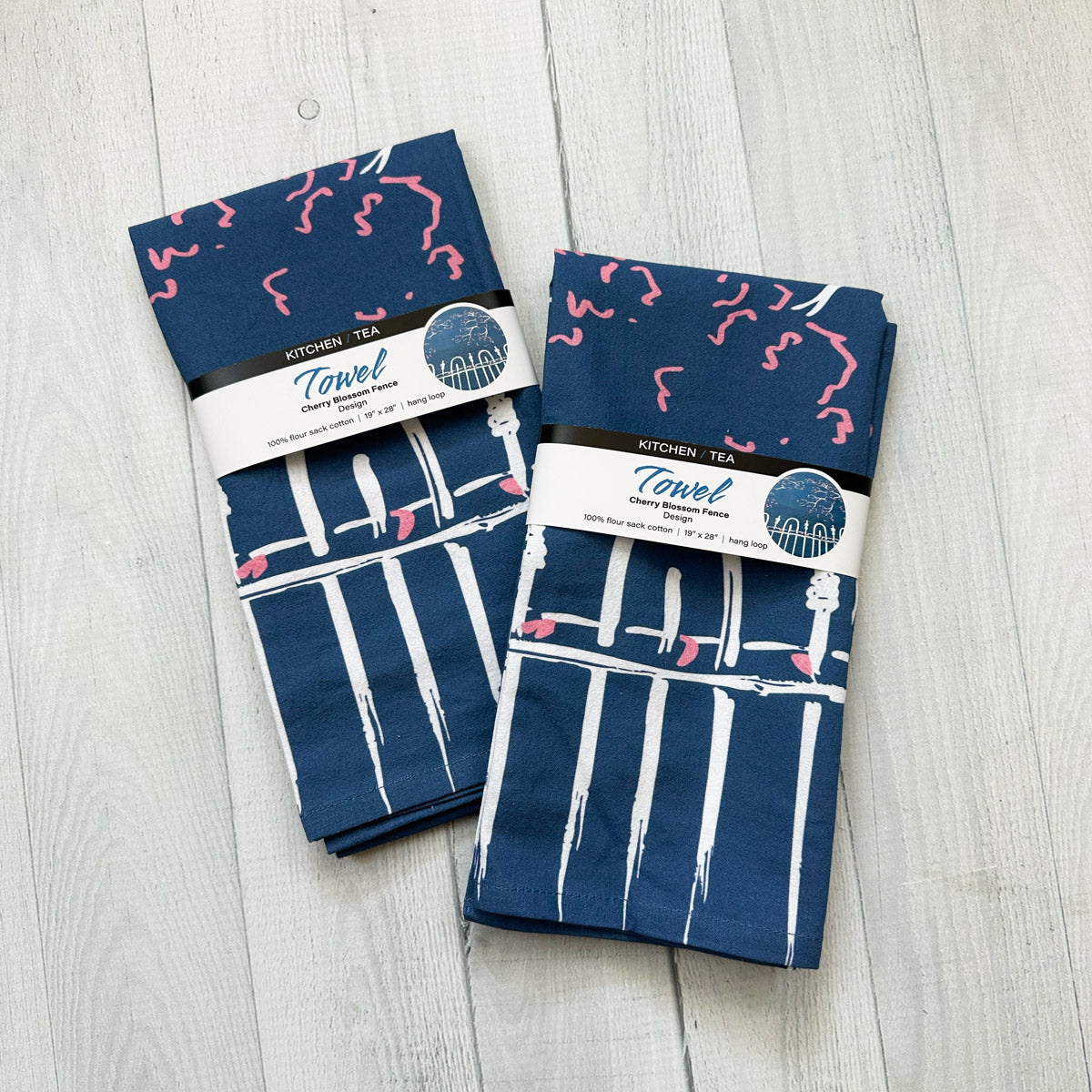 Cherry Blossom Fence Kitchen Tea Towel (flour sack cotton)