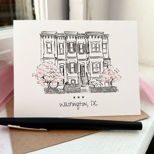 Homes & Cherry Blossoms: Washington, DC card (single)